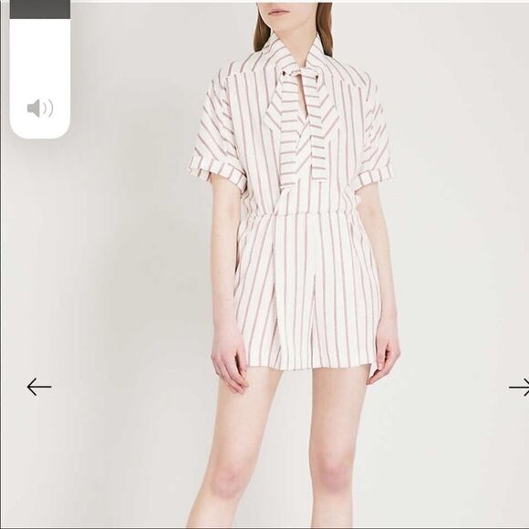 Maje Imaly Satin Playsuit Romper Striped Tie Neck - Picture 12 of 12